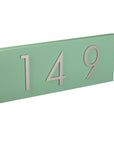 satin green address plaque with silver numbers